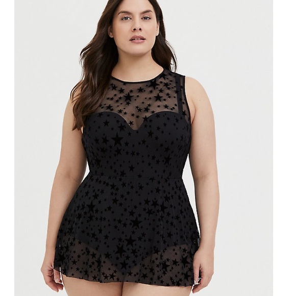 torrid Other - TORRID BLACK MESH STAR PUSH-UP ONE-PIECE SWIMSUIT